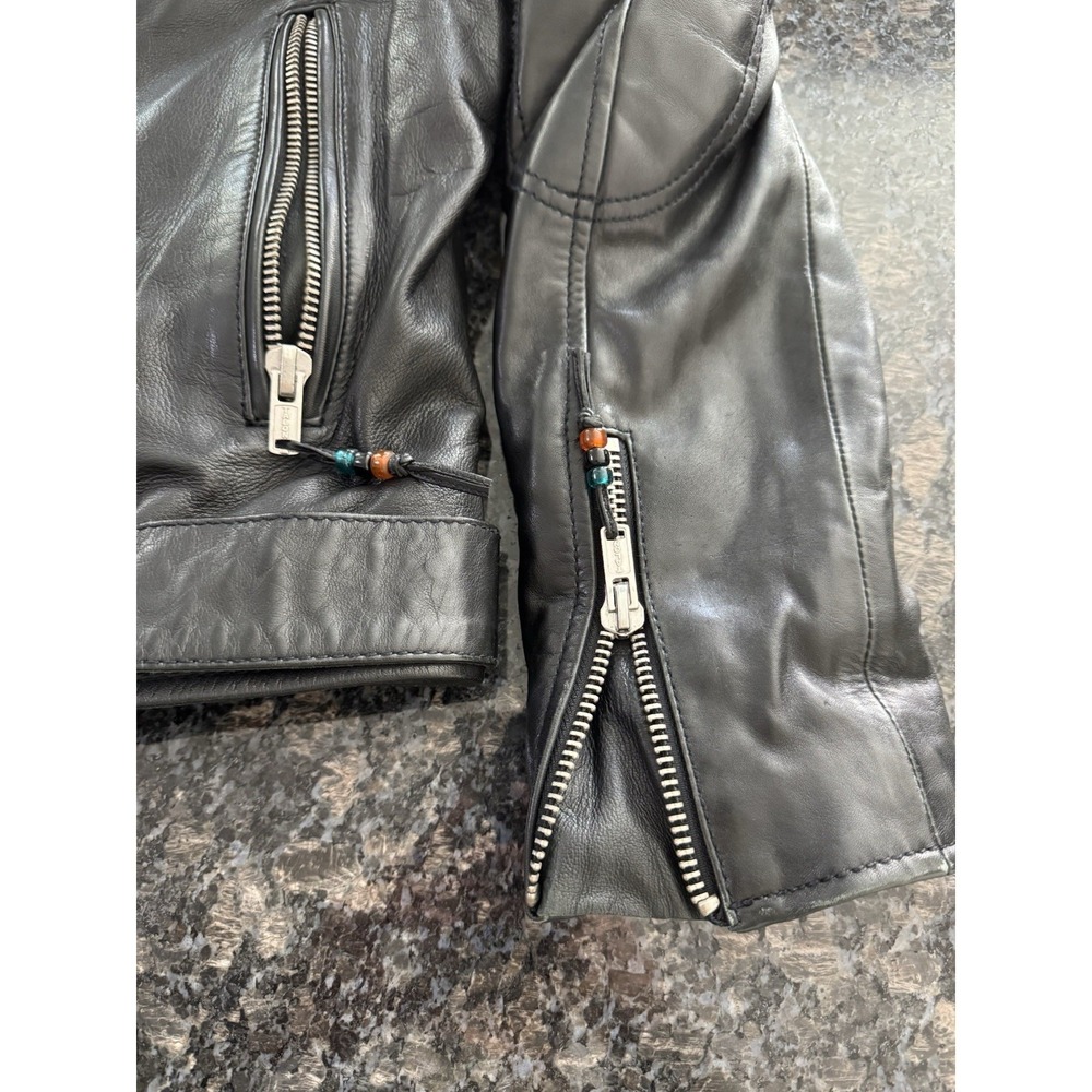 BLK DNM Black Vintage Distressed Perfecto Moto Leather Jacket. Glass Beads Med - Picture 7 of 15